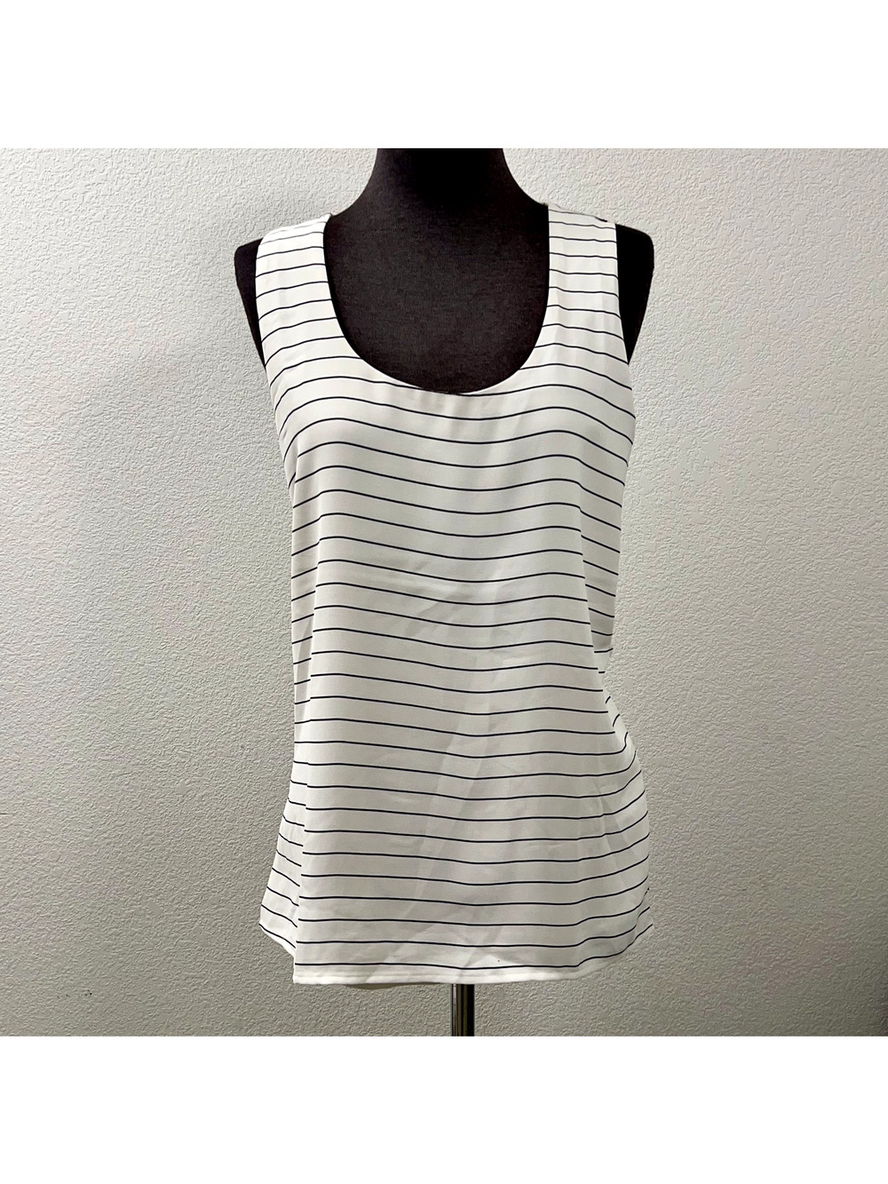 NWT Ann Taylor Top Women Small Off White Tank Stripe Knit Lightweight Sleeveless